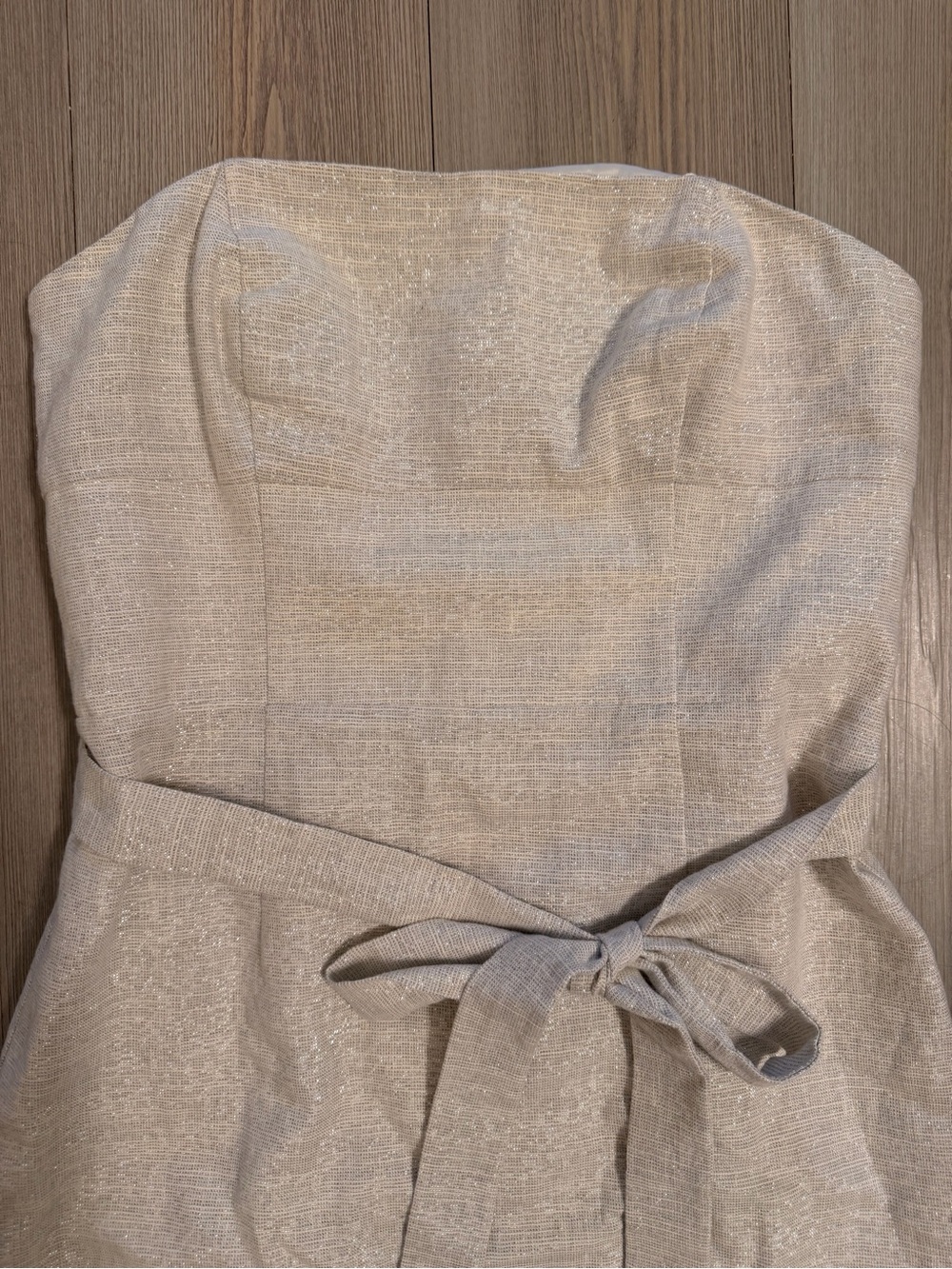 LOFT Women’s Petite Strapless Shimmery Gray Linen-Blend Tie-Waist Dress size 2 - Picture 4 of 11